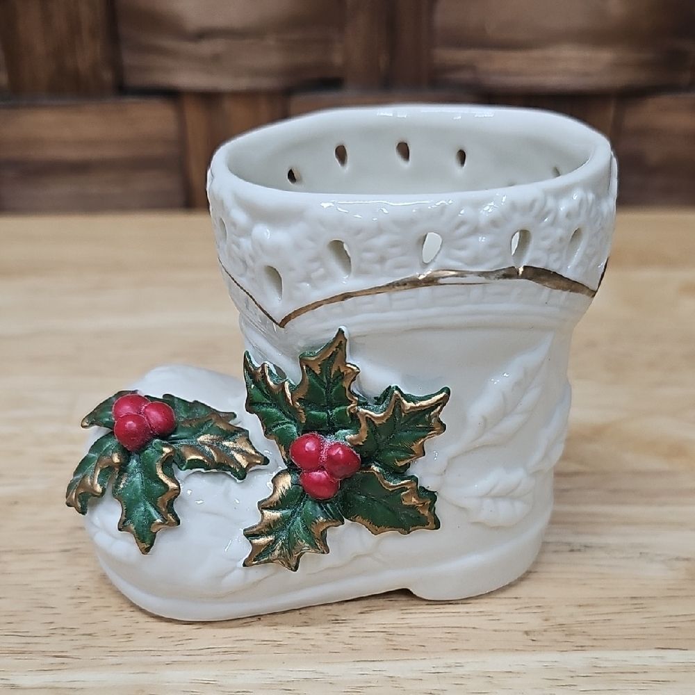 Festive Porcelain Boot with Holly Accents - Picture 2 of 8